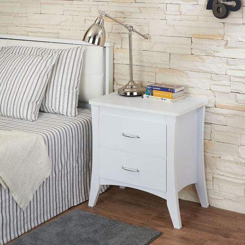 Babb Nightstand - 2 Drawers & Tapered Legs in White