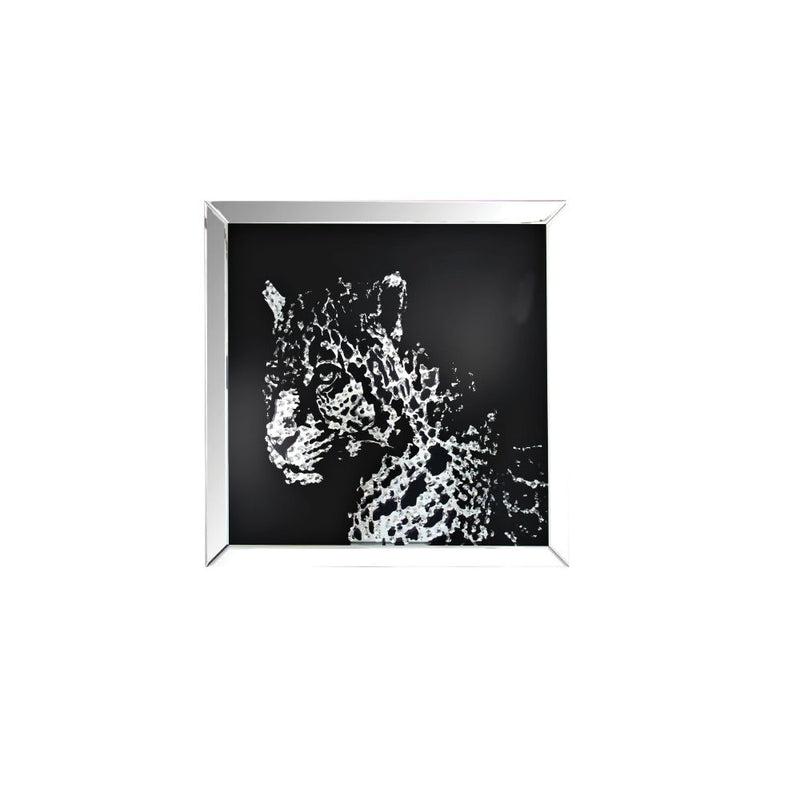 Talisha Mirrored Wall Art - Beveled Mirror with Faux Crystal Leopard, Tiger or Glam Inlays