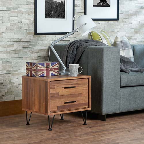 Deoss 2-Drawer Night Table & 5-Drawer Chest - Modern Metal Leg Design in Walnut or White