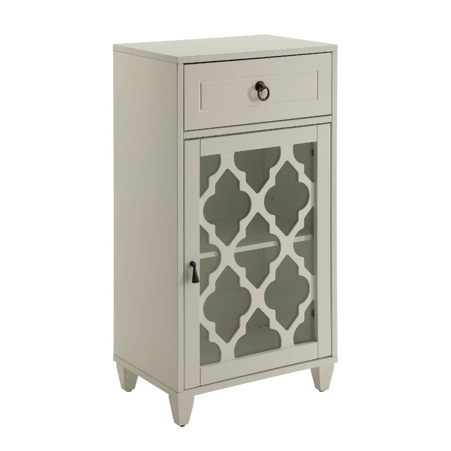 Ceara Accent Table & Console Cabinet - Fretwork Glass Doors & Tapered Legs in White, Black or Teal