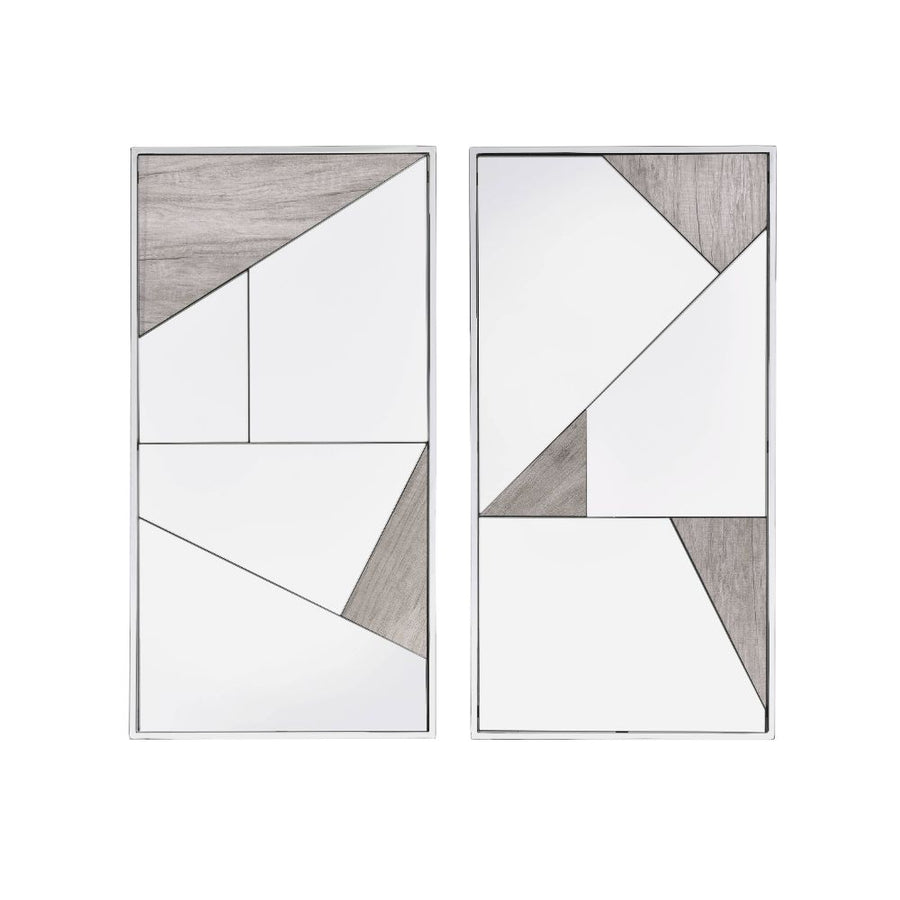 Chafik Occasional Table Collection - Chrome Sled Base & Natural Oak with Geometric Accent Mirrors