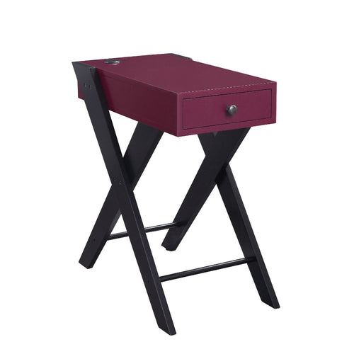 Fierce Accent Side Table with USB Port - Drawer & X-Shape Legs in Burgundy or White