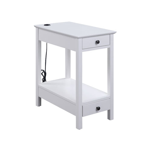 Byzad USB Side Table - 2 Drawers & Open Shelf in White