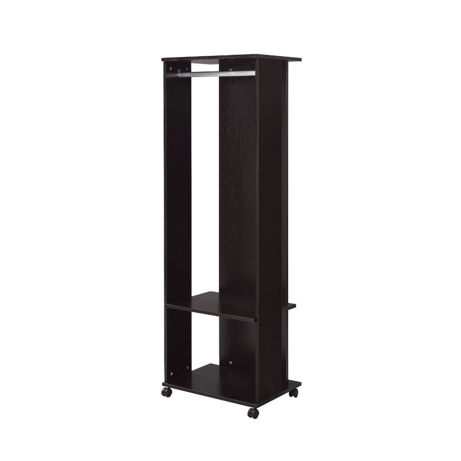 Kolen Rolling Hall Tree - Mirrored Back Panel & Hanging Rod in Espresso