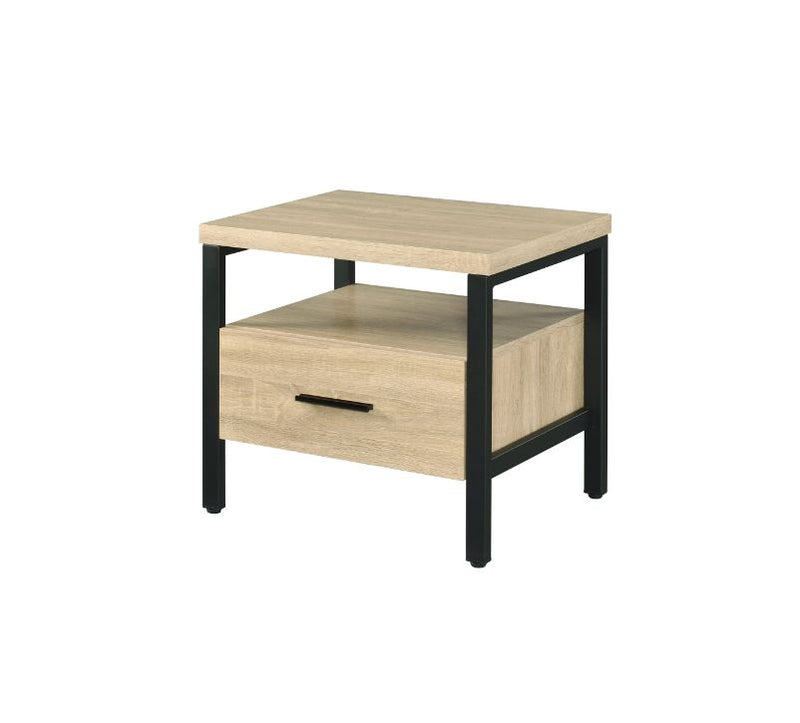 Yawan Accent Table - Rustic Wood with Industrial Metal Legs in Oak & Black