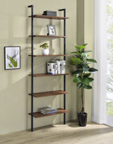 Owens 96" Tall 6-Shelf Wall Bookshelf - Walnut Shelves on Sandy Black Metal Frame – view 1