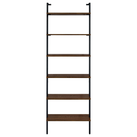 Owens 96" Tall 6-Shelf Wall Bookshelf - Walnut Shelves on Sandy Black Metal Frame – view 3