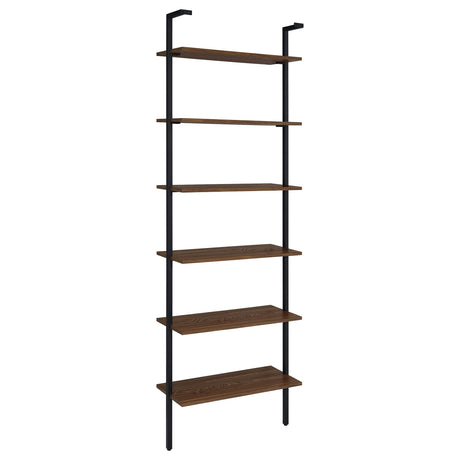Owens 96" Tall 6-Shelf Wall Bookshelf - Walnut Shelves on Sandy Black Metal Frame – view 6