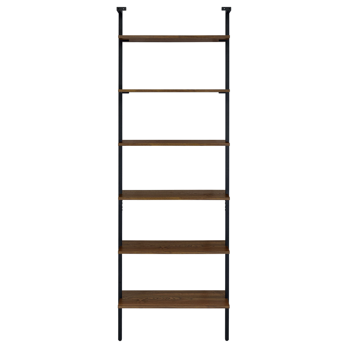 Owens 96" Tall 6-Shelf Wall Bookshelf - Walnut Shelves on Sandy Black Metal Frame – view 7