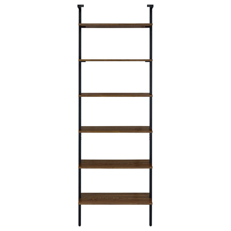 Owens 96" Tall 6-Shelf Wall Bookshelf - Walnut Shelves on Sandy Black Metal Frame – view 7