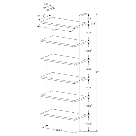 Owens 96" Tall 6-Shelf Wall Bookshelf - Walnut Shelves on Sandy Black Metal Frame – view 11
