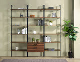 Owens 96" Tall 6-Shelf Wall Bookshelf - Walnut Shelves on Sandy Black Metal Frame – view 12
