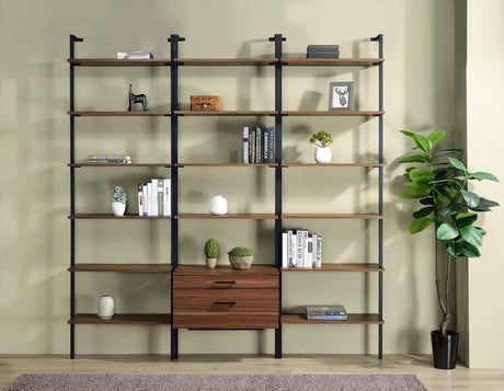 Owens 96" Tall Wall Shelf with Drawers & 3-Piece Bookshelf Wall - 3pcs- Wall Shelf with Drawers + 2 Open Shelf Units