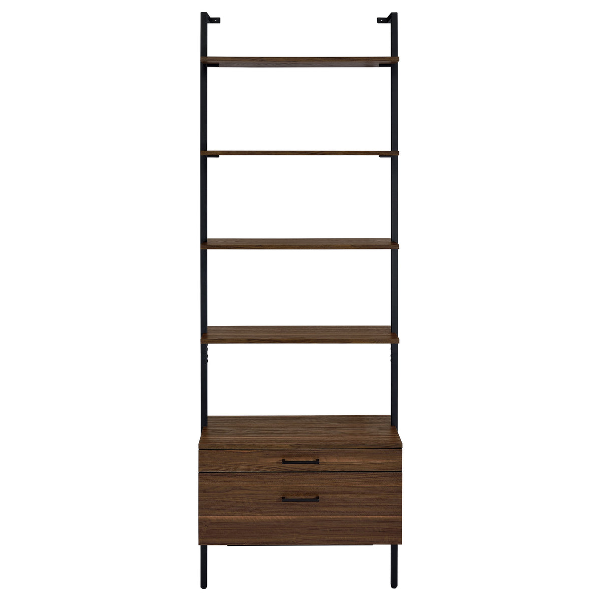 Owens 96" Tall Wall Shelf with Drawers & 3-Piece Bookshelf Wall - Walnut & Sandy Black Metal – view 19