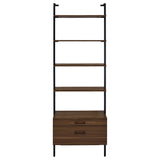 Owens 96" Tall Wall Shelf with Drawers & 3-Piece Bookshelf Wall - Walnut & Sandy Black Metal – view 19
