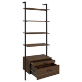 Owens 96" Tall Wall Shelf with Drawers & 3-Piece Bookshelf Wall - Walnut & Sandy Black Metal – view 4
