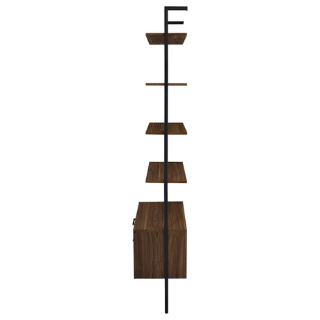 Owens 96" Tall Wall Shelf with Drawers & 3-Piece Bookshelf Wall - Walnut & Sandy Black Metal – view 7