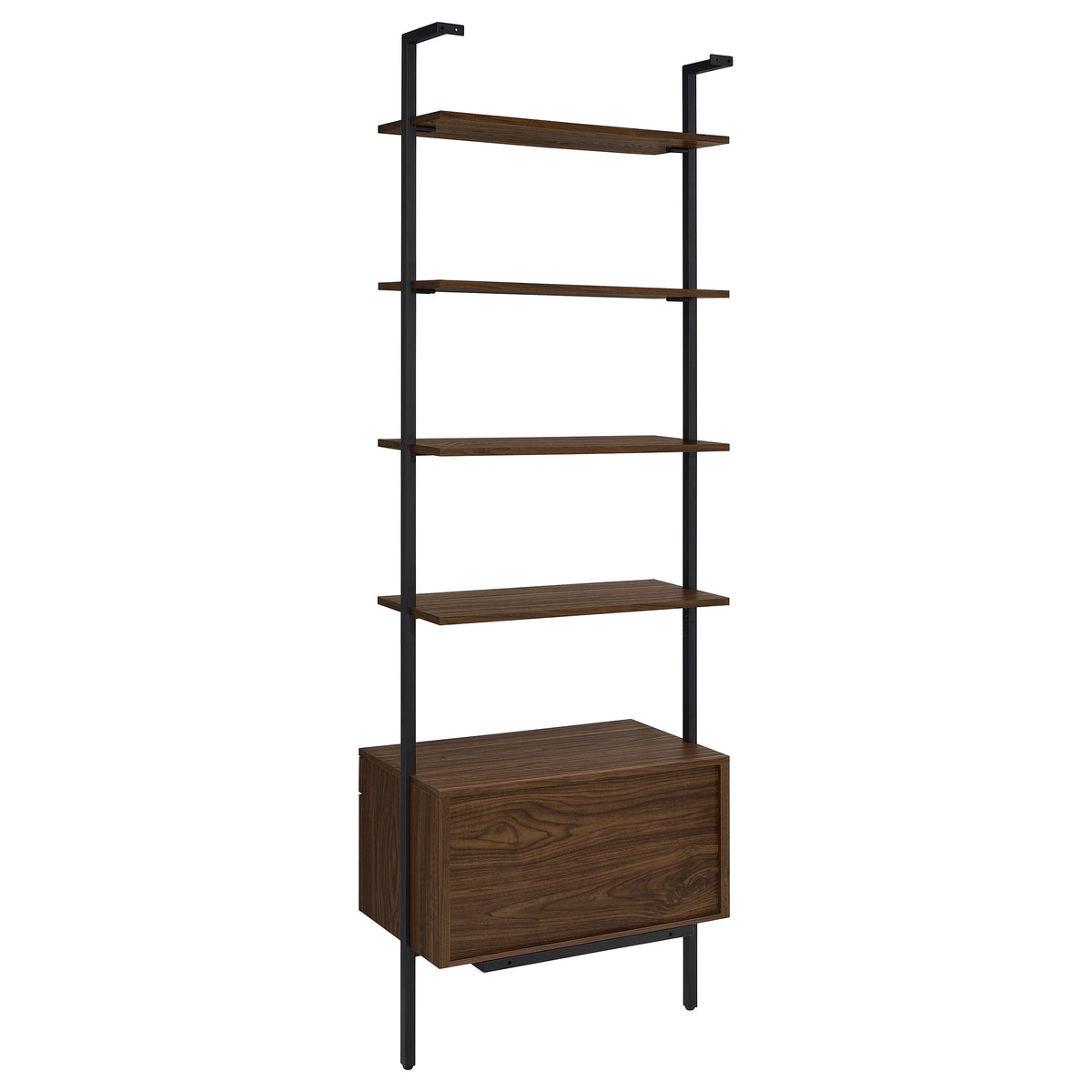 Owens 96" Tall Wall Shelf with Drawers & 3-Piece Bookshelf Wall - Walnut & Sandy Black Metal – view 8