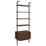 Owens 96" Tall Wall Shelf with Drawers & 3-Piece Bookshelf Wall - Walnut & Sandy Black Metal – view 8