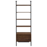 Owens 96" Tall Wall Shelf with Drawers & 3-Piece Bookshelf Wall - Walnut & Sandy Black Metal – view 9