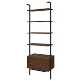 Owens 96" Tall Wall Shelf with Drawers & 3-Piece Bookshelf Wall - Walnut & Sandy Black Metal – view 10