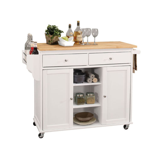 Tullarick Rolling Kitchen Cart - Natural Wood Top, Spice & Towel Rack in White or Gray