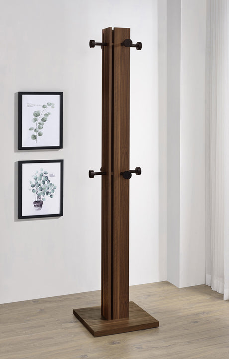 Rikkie Mid-Century Coat Rack with 8 Wood-Capped Hooks - Walnut & Black Metal – view 1