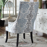Audrey Damask Fabric Accent Chair in Blue, Grey, White - detail view