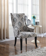 Audrey Gray Damask Fabric Accent Chair - front view