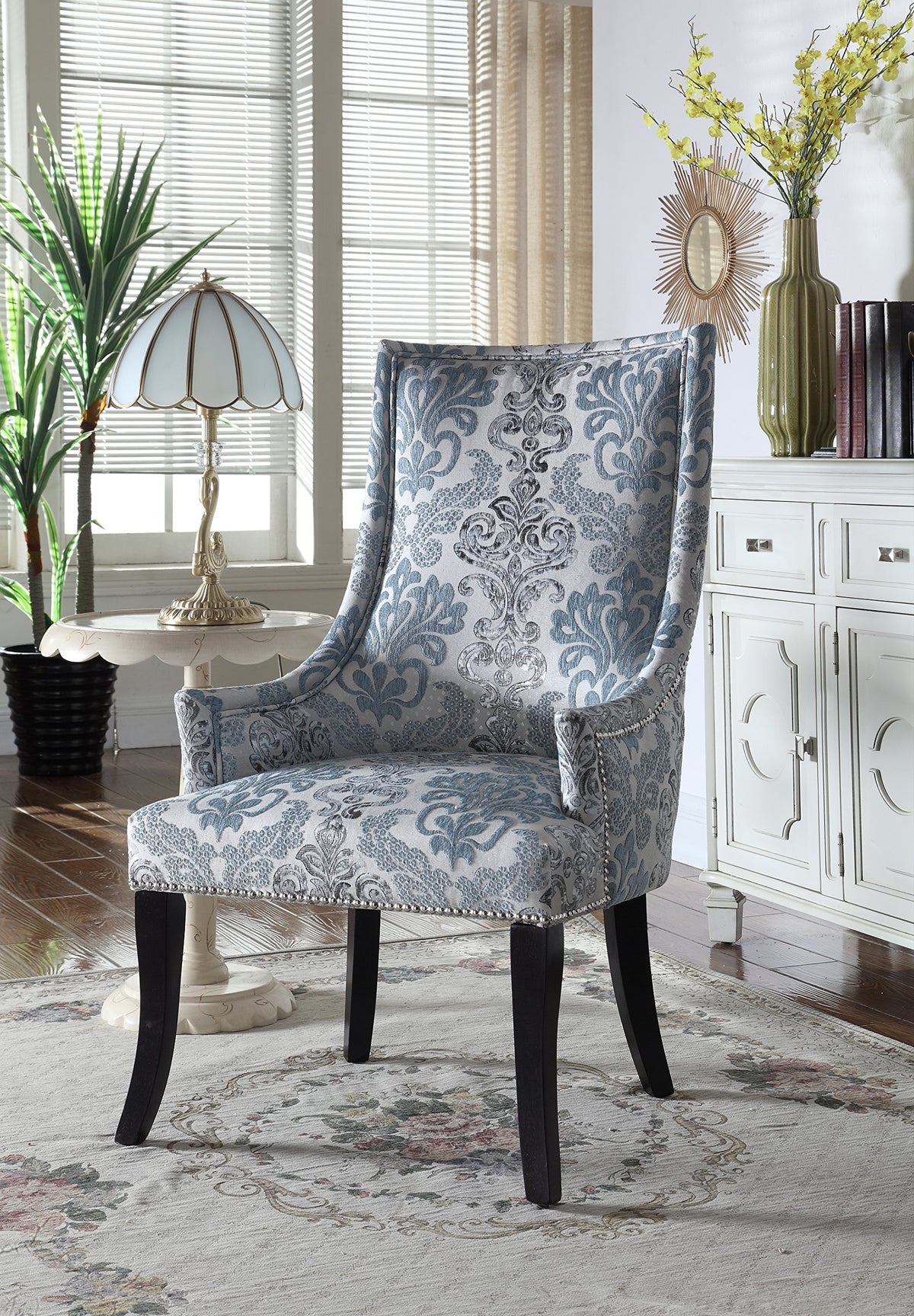Audrey Damask Fabric Accent Chair in Multicolored - front view