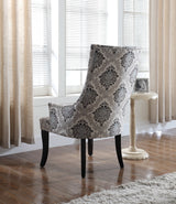 Audrey Gray Damask Fabric Accent Chair - angle view