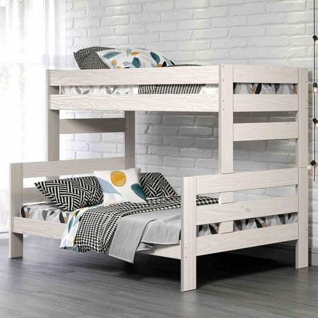 Damaris Rustic Twin over Full Bunk Bed - Solid Brazilian Pine with Headboard/Footboard Ladder – Gray & White, view 3