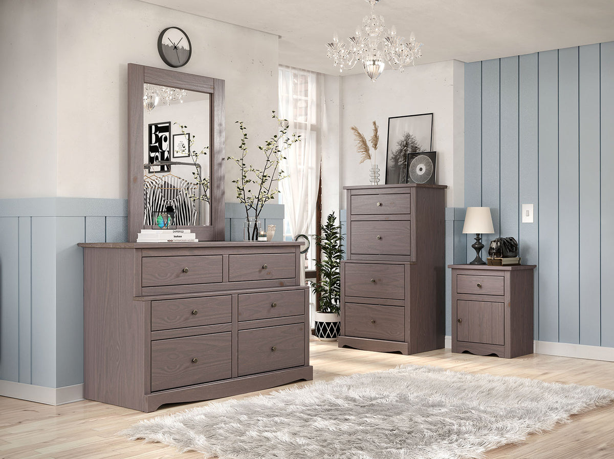 Stavros Rustic Youth Bedroom Storage - Plank-Style Chest, Dresser, Mirror & Nightstand in Solid Pine – Gray & Brown, view 13