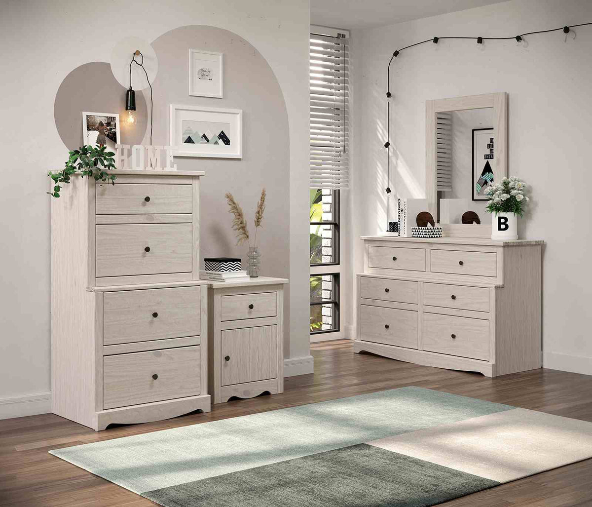 Stavros Rustic Youth Bedroom Storage - Plank-Style Chest, Dresser, Mirror & Nightstand in Solid Pine – Gray & Brown, view 15