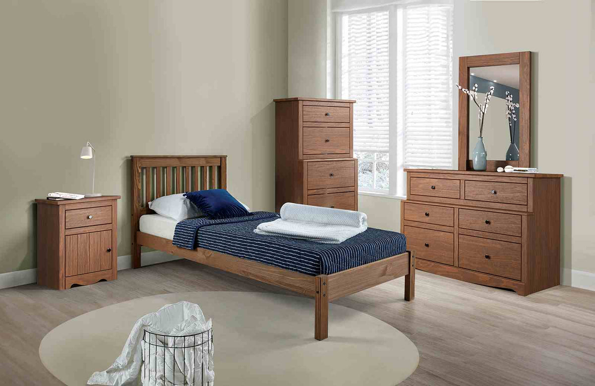 Creswell Rustic Plank-Style Bed & Youth Bedroom Set - 4pcs- Twin Bed + Dresser + Mirror + Nightstand