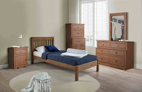 Creswell Rustic Plank-Style Bed & Youth Bedroom Set - 4pcs- Twin Bed + Dresser + Mirror + Nightstand