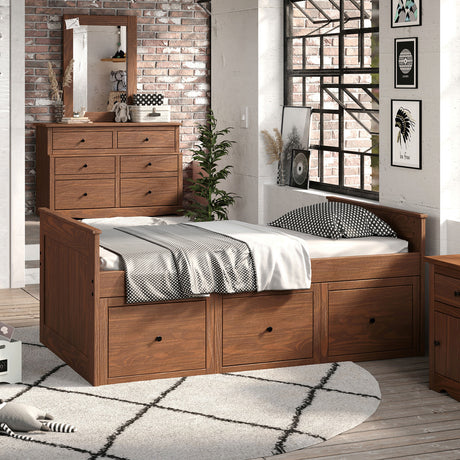 Marinos Rustic Twin Captain Bed with Underbed Drawers - Solid Brazilian Pine in Gray or Mahogany - AM_BK304MH_1_1