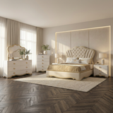 Athena Ivory Bedroom Set with Light Gold Accents & Classic Design