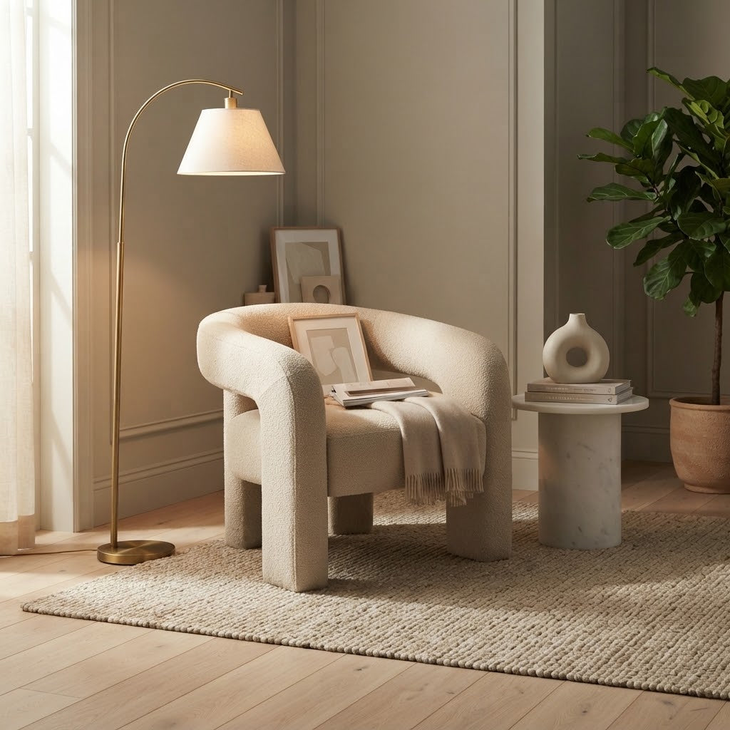 Malone Distressed Textured Velvet Accent Armchair - Contemporary Curved & Living Room Seating
