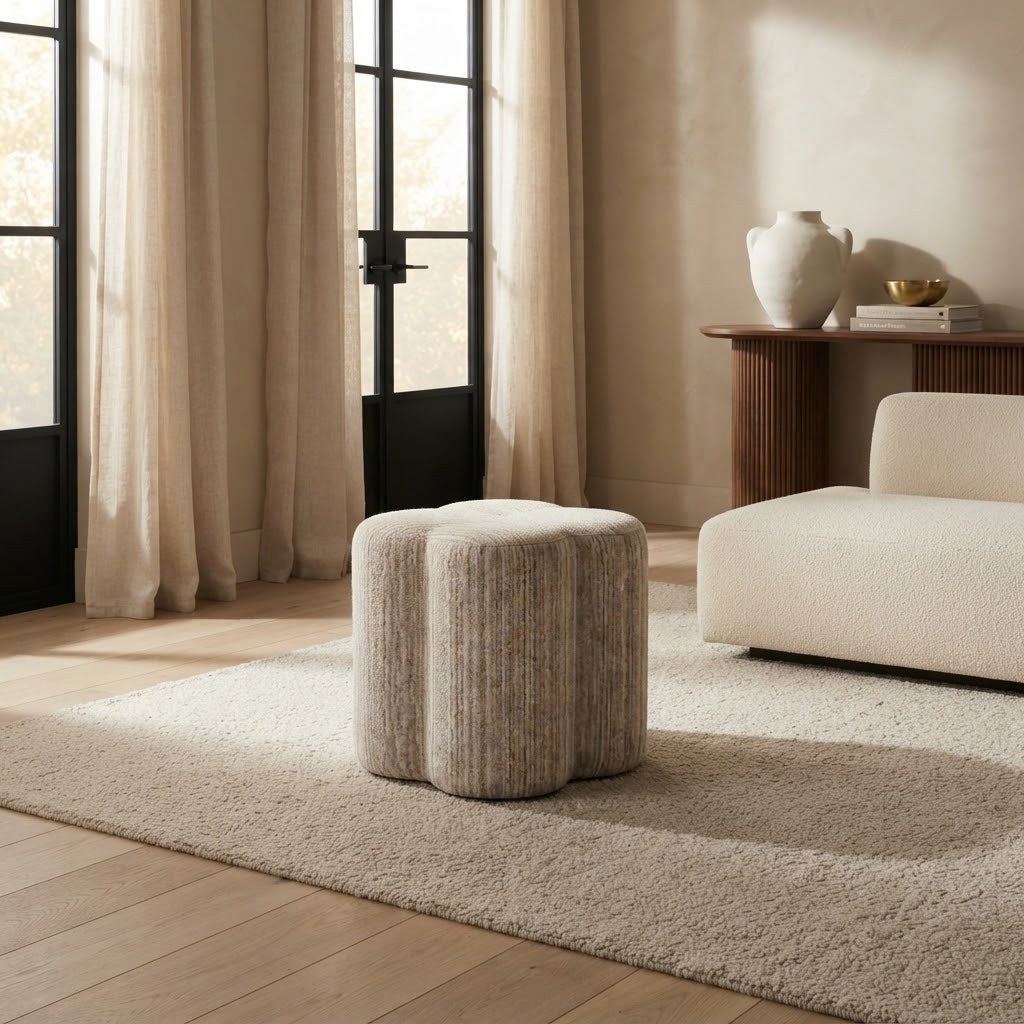Lilou Cream Striped Jacquard Fabric Storage Accent Stool - Modern Organic & Functional Seating