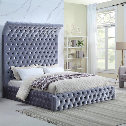 Yafa King & Queen Velvet Bed Oversized Wingback Tufted Platform Frame