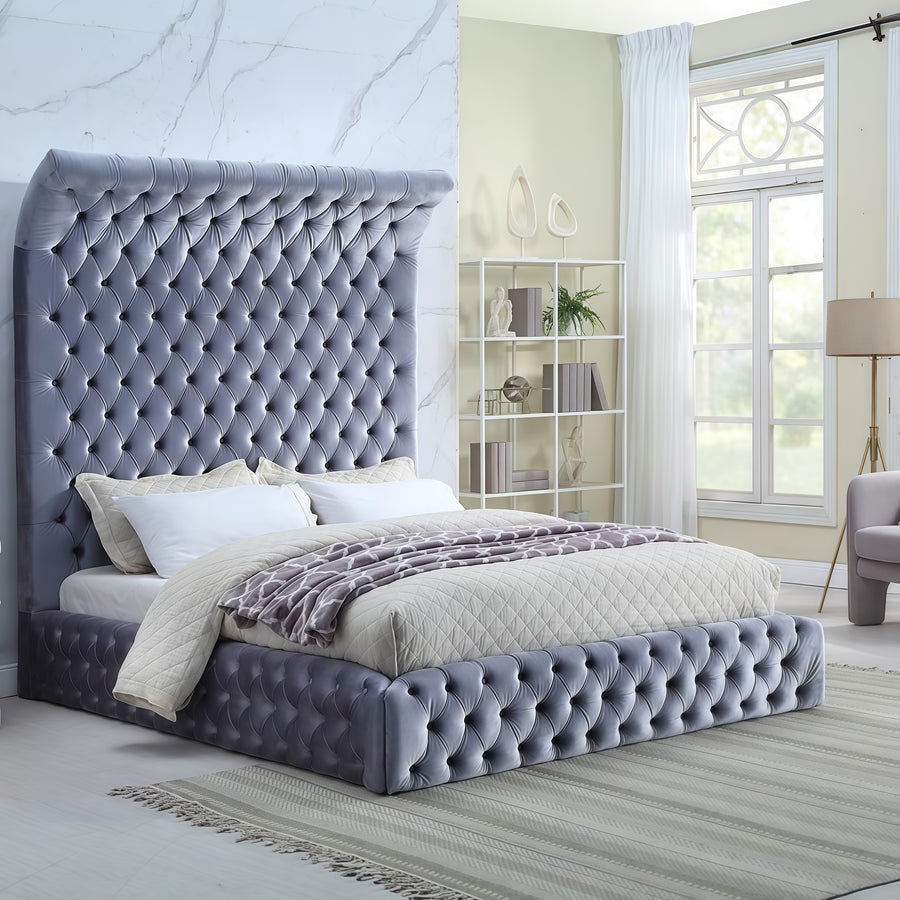 Yafa King & Queen Velvet Bed Oversized Wingback Tufted Platform Frame