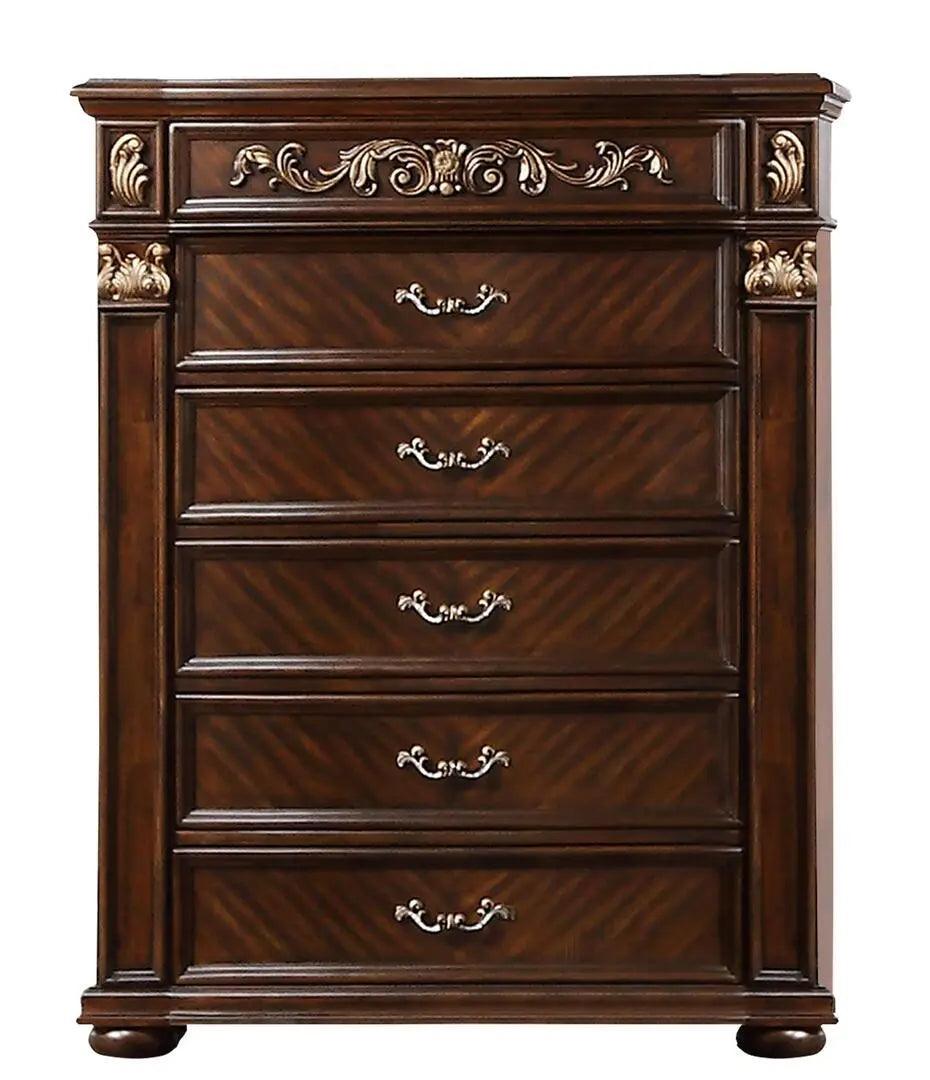 Traditional Ornate Cherry Wood 5-Piece Aspen Bedroom Furniture Set
