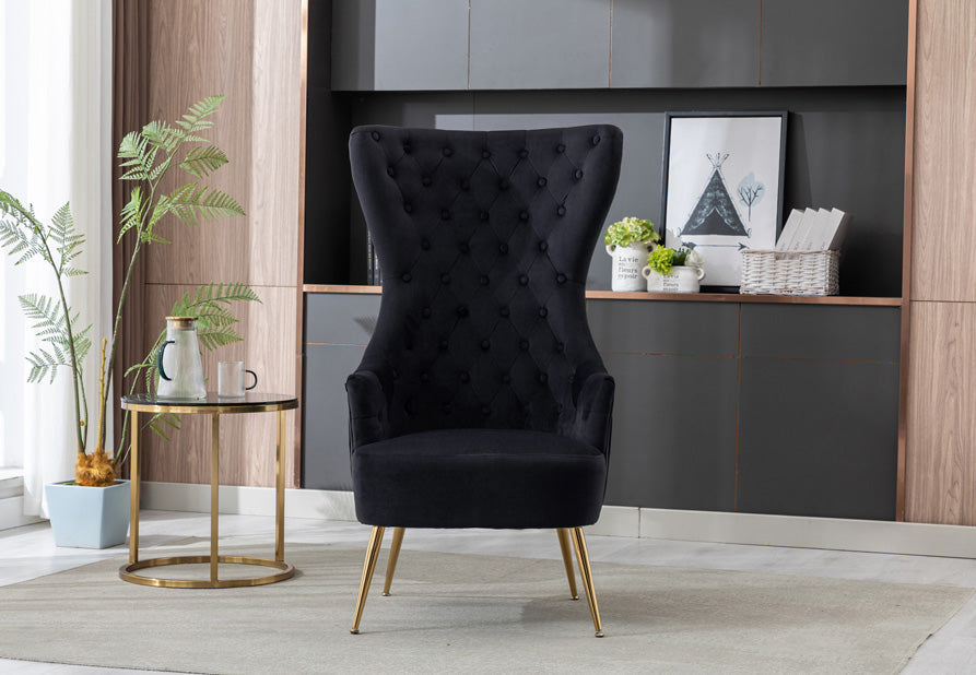 Gray velvet vanity chair with gold hardware accents