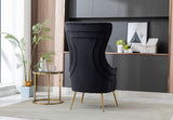 Factual view of button tufting on the Destiny accent chair