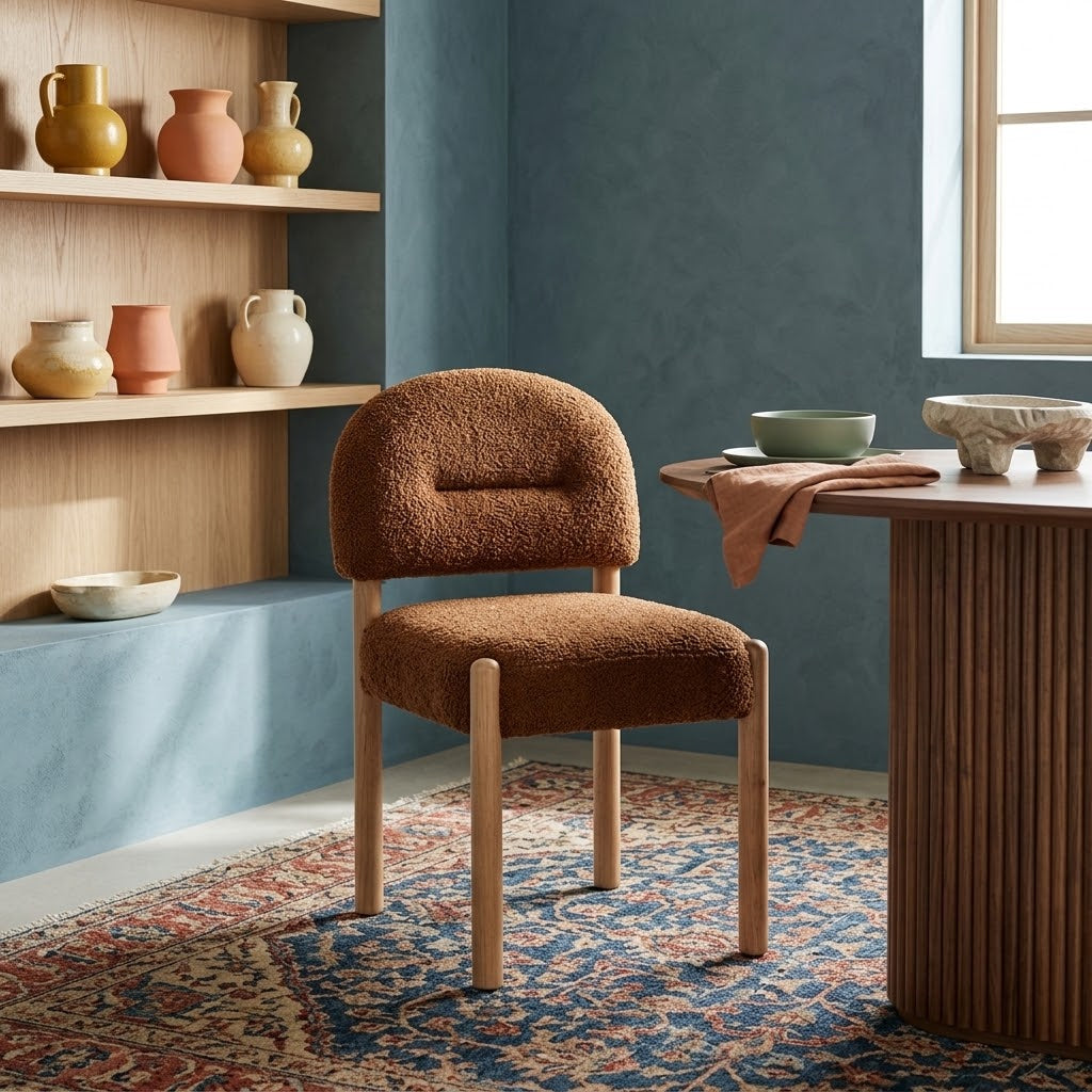 Bruno Performance Chenille Arched Back Dining Chair with Solid Oak Frame - Retro Modern & Dining Seating