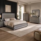 Raiden Queen Bedroom Set with Integrated LED Lighting and USB Charging - Transitional & Brushed Gray Finish