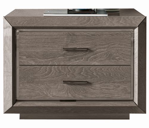 Elite Night Italian Nightstand by Camelgroup - Diamond-Shaped Frames & Nickel Rear Profile in Silver Birch | Made in Italy