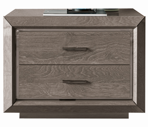 Elite Night Italian Nightstand by Camelgroup - Diamond-Shaped Frames & Nickel Rear Profile in Silver Birch | Made in Italy