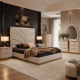 Laura Glam White and Gold Velvet Upholstered Bedroom Set - Contemporary Glam & Master Suite Furniture